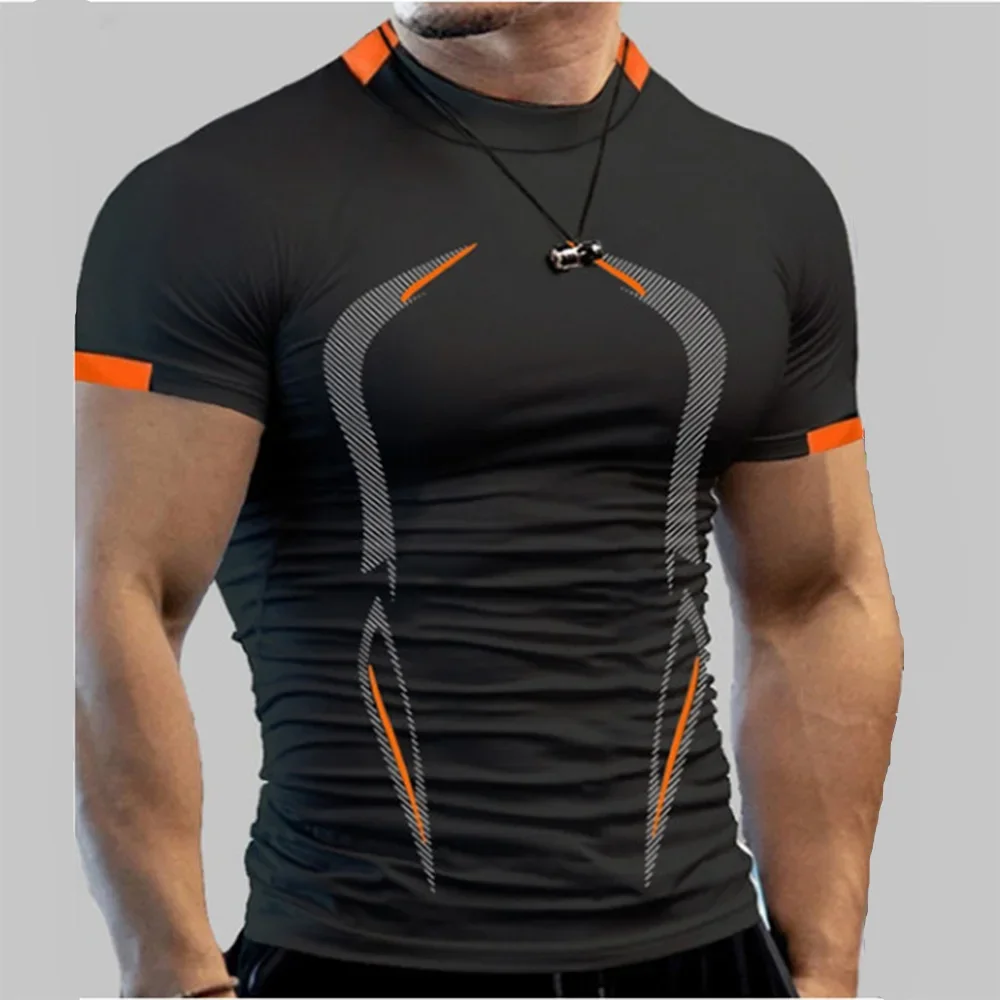 New Summer Sportswear Gym Breathable T Shirt Men Quick Drying Jogging T-Shirt Men Training Tees Fitness Tops Running T-shirt