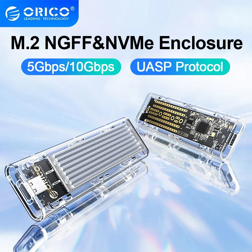 ORICO M.2 NVMe SATA SSD Enclosure Adapter Tool Free Transparent External Hard Drive Case M.2 NGFF SSD Case for PC Case Laptop