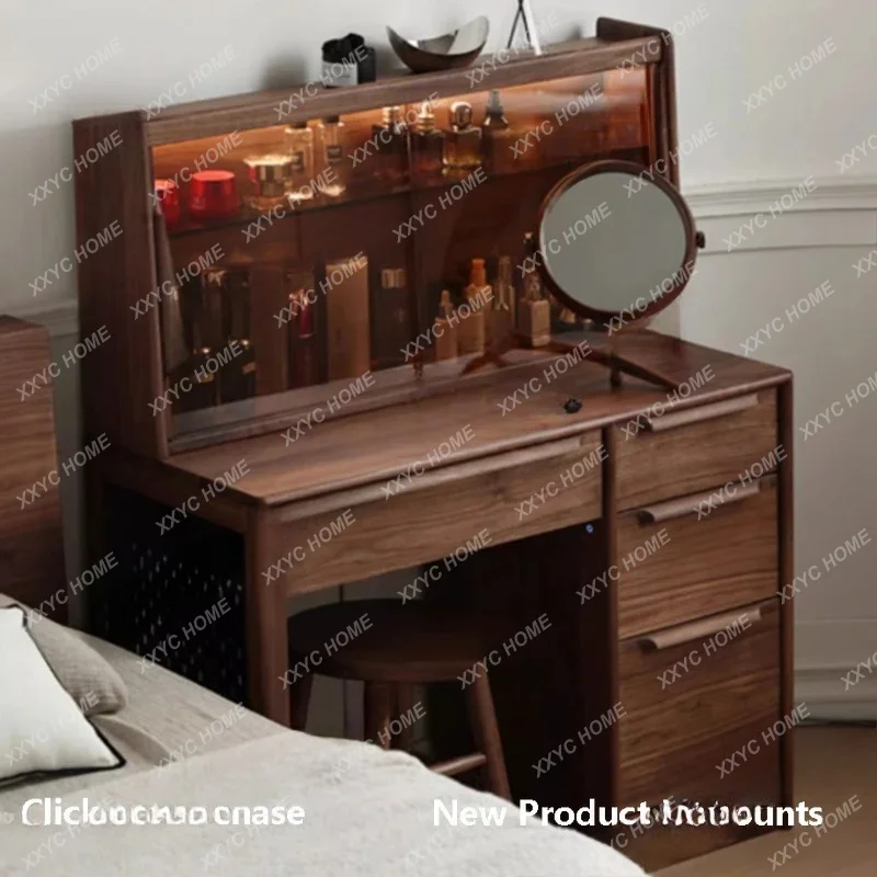 LOutlet Luxury Lights Vanity Tables  Lock Simple Wood Makeup Desk Dresser Bedroom Girl Glass