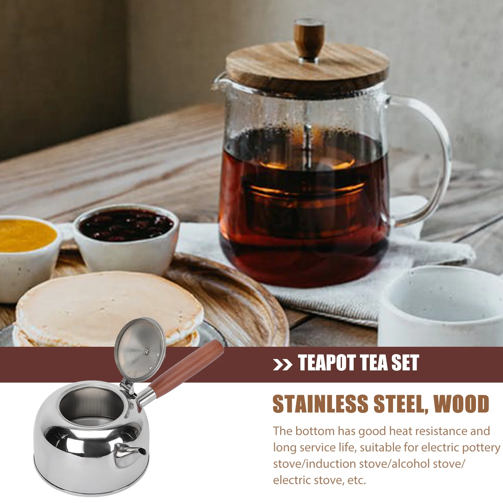 

1pc Stainless Steel Side Handle Water Kettle Heat Resistant For Induction Gas Stove Multipurpose Household Boiling Pot