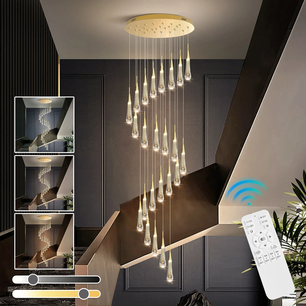 

Modern Home Decor Crystal Chandelier Luxury Compound Stair Restaurant Bar Living Room Pendant Light Hotel Hall Art Light Fixture