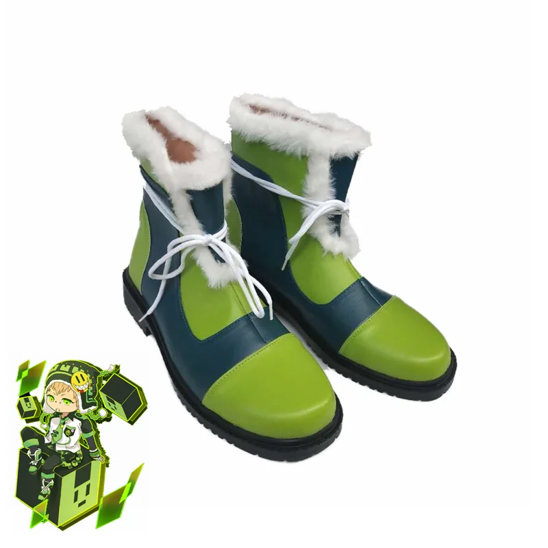 Anime DRAMAtical Murder Noiz Cosplay Shoes Green Short PU Leather Boots For Halloween Carnival