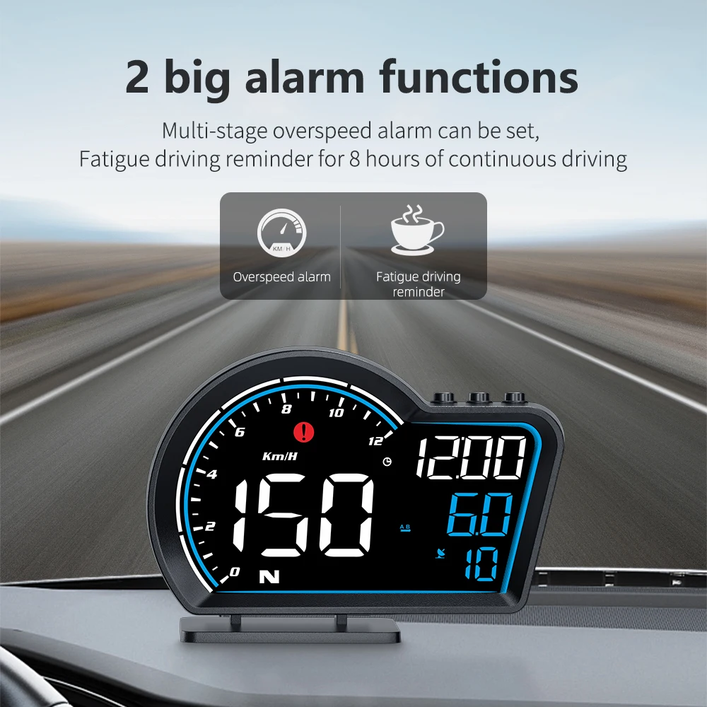 KINLANAO New GPS Car Head Up Display HUD Smart Car Turbo RPM Gauge Digital Odometer Security Alarm Auto Meter