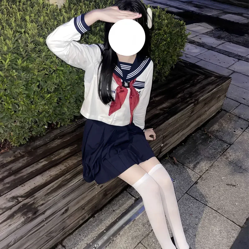 Uniforme scolastica coreana Abito da marinaio bianco Gonna a pieghe blu scuro Camicetta da marinaio Uniforme giapponese Jk della scuola superiore Seifuku Studente cosplay