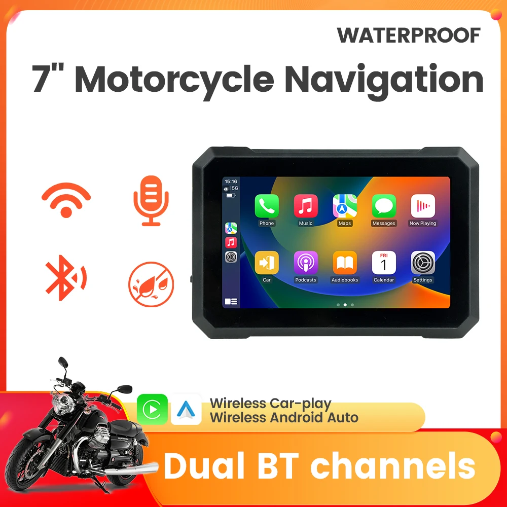 

МЕКЕДЕ США Склад 7-дюймовый портативный мотоциклетный навигационный беспроводной Carplay Android автоматический экран два канала BT IPX7 водонепроницаемый