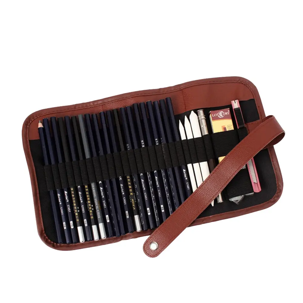 1PCS Retro Canvas Artists Pencil Case 24 holes roll brush pen pouch for artist students Makeup office Cosmestic Bag