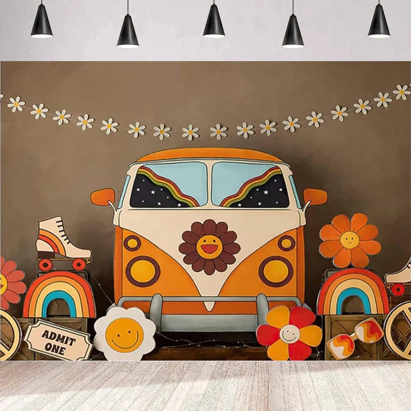 

Groovy Cake Smash Photography Backdrop For Sunflower Boho Rainbow Boy Girl 1st Birthday Party One Groovy Baby Shower Background