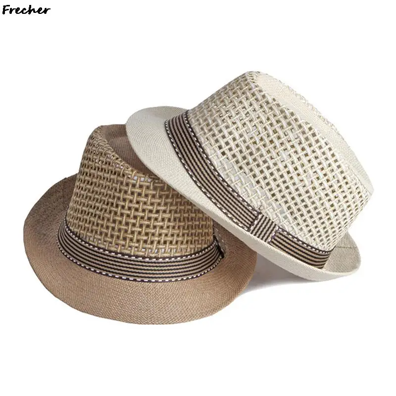 British Men Beach Sun Hats Summer Cowboy Fedora Retro Jazz Hat Breathable Straw Caps Outdoor Panama Man Gentleman Holiday Sunhat