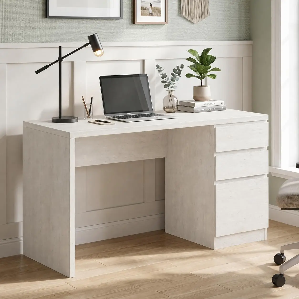 White Computer Desk with Drawer, 53 Inch Wooden Office Desk with Storage, Customized