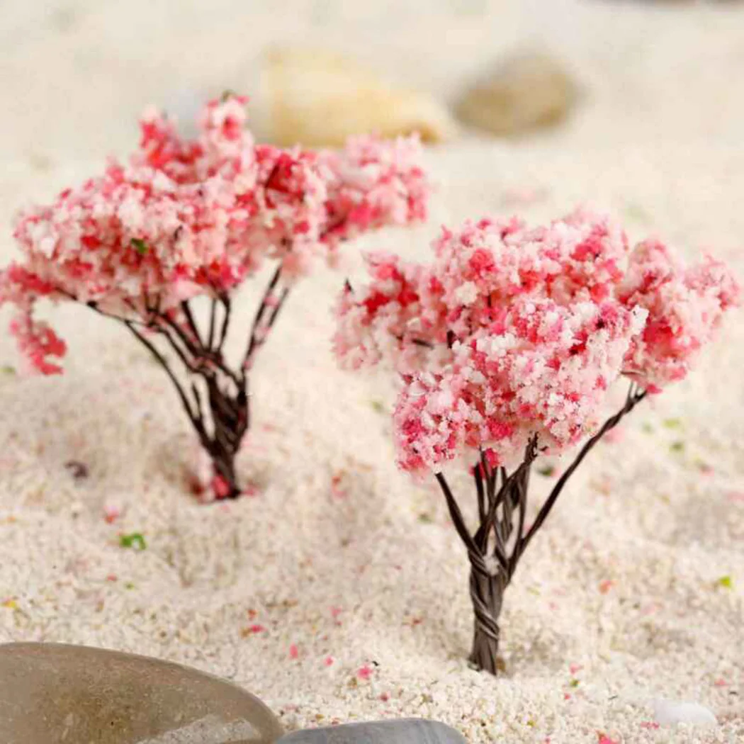 20pcs Mini Cherry Flower Tree Model Plant Diorama Kits Diy Sand Table/HO Railway Scene Layout Railway Layout Scene Decoration