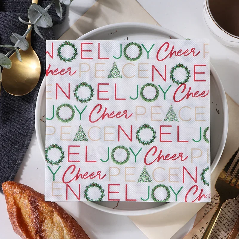 20Pcs/pack Printed Disposable Napkins Christmas Printed Paper Disposable Tableware Napkin Tissues DIY Xmas Party Decoration