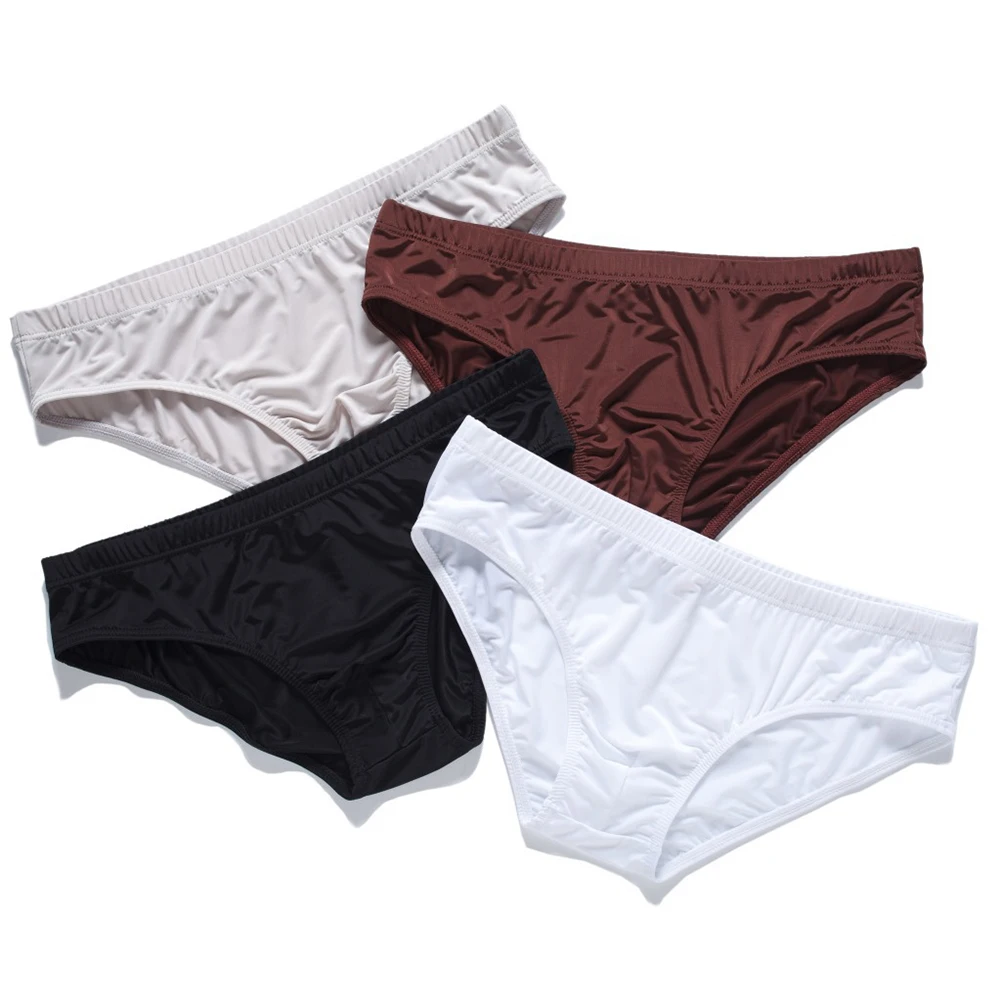 1pc Men\'s Ice Silk Briefs Low-rise U-convex Pouch Sexy Underwear Ultra Thin Breathable Translucent Underpants Man Panties