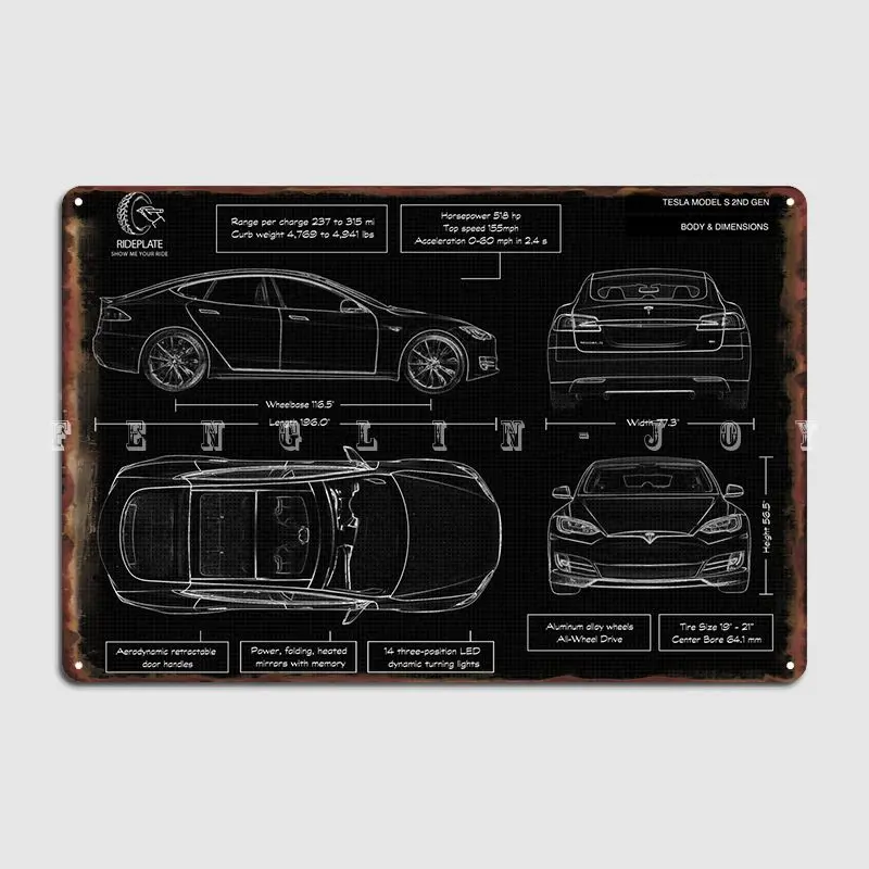 Tesla Model S 2nd Generation Metal Sign Club Party Club Bar Personalized Garage Decoration Tin Sign Posters