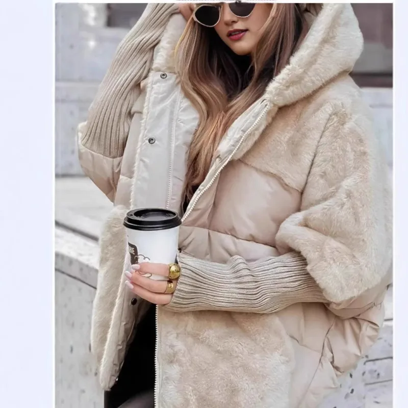 Comfort Chic Women Hooded Outerwear 2025 Winter Patchwork Warm Cotton Coat 2025 New Padded Jacket Cardigan Oversize Parka Coat