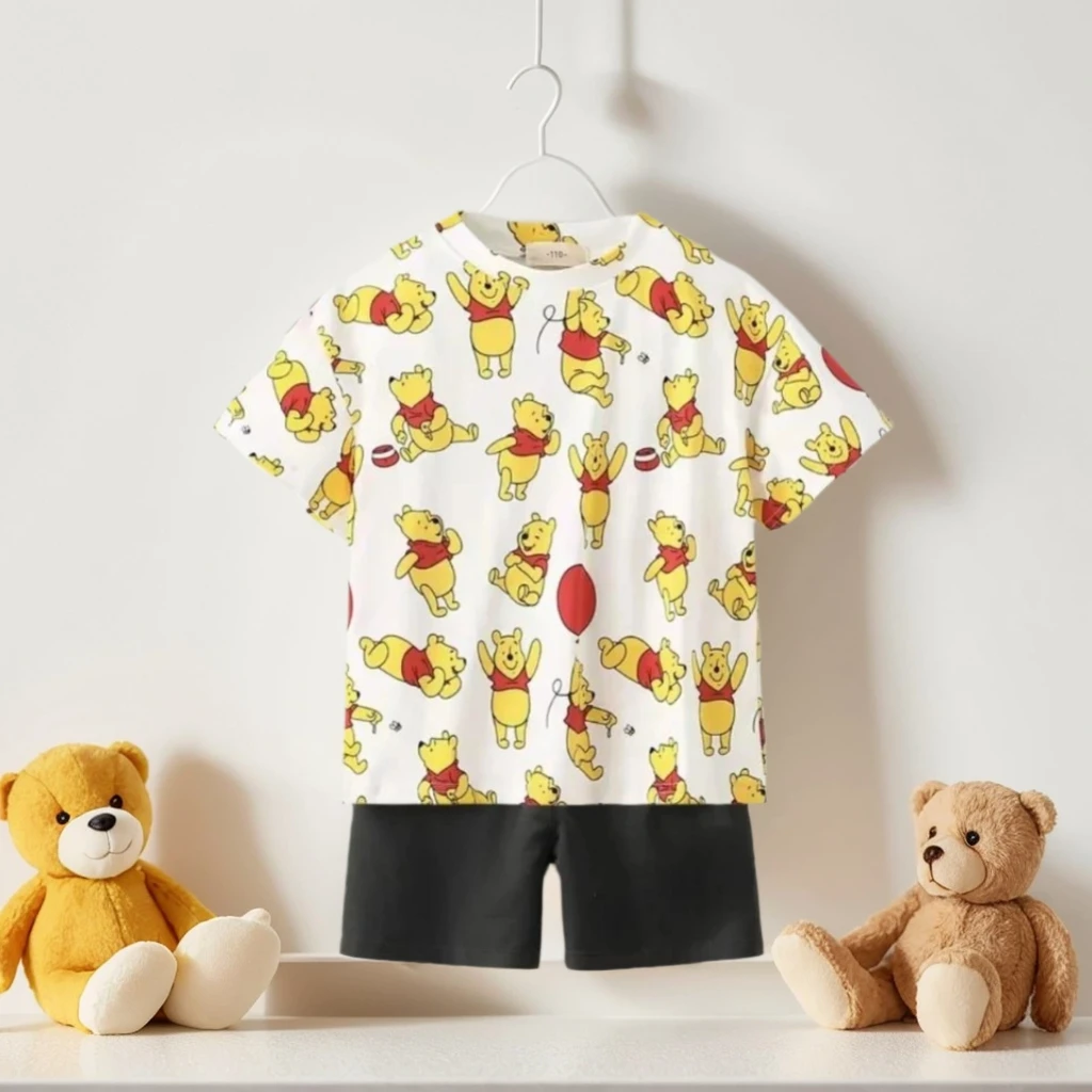 مجموعة الصيف للأطفال ديزني الكرتون قصيرة الأكمام السراويل الكرتون طباعة كاملة أعلى الزي اليومي غير الرسمي لمجموعة الرياضة في الهواء الطلق