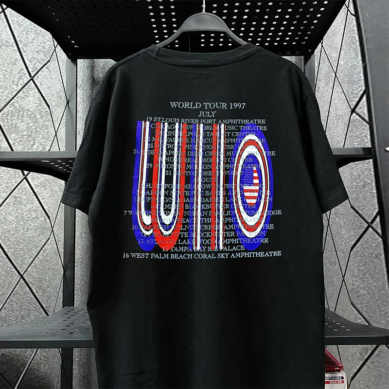 Who Band American Trendy Short Sleeve T-Shirt Hip Hop Retro High Street Small Collar Half Sleeve Men's Cotton round Neck Prin...