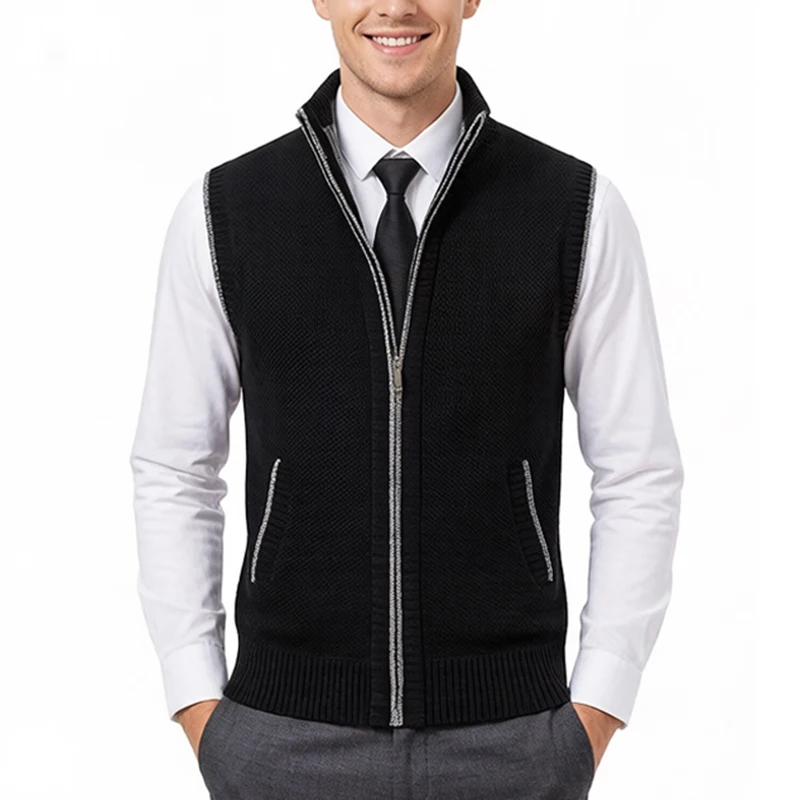 

Мужские вязаные жилеты, повседневные жилеты с воротником-стойкой, жилеты на молнии, повседневная верхняя одежда, жилеты для гольфа на открытом воздухе