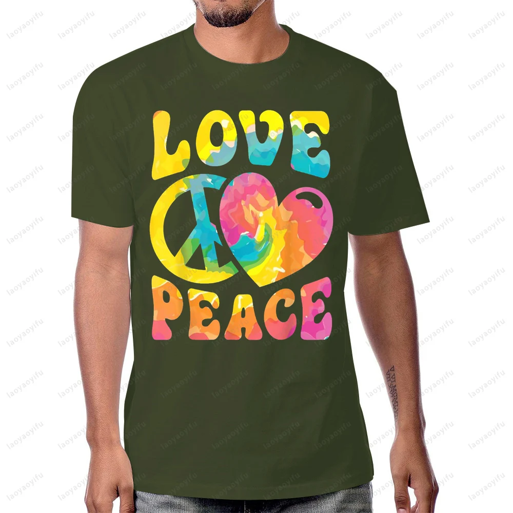 الحب والسلام القلب تي شيرت مطبوع عادية موضة فضفاضة Harajuku رجل التي شيرت القطن قصير الأكمام التنفس الراحة المرأة تي شيرت #6
