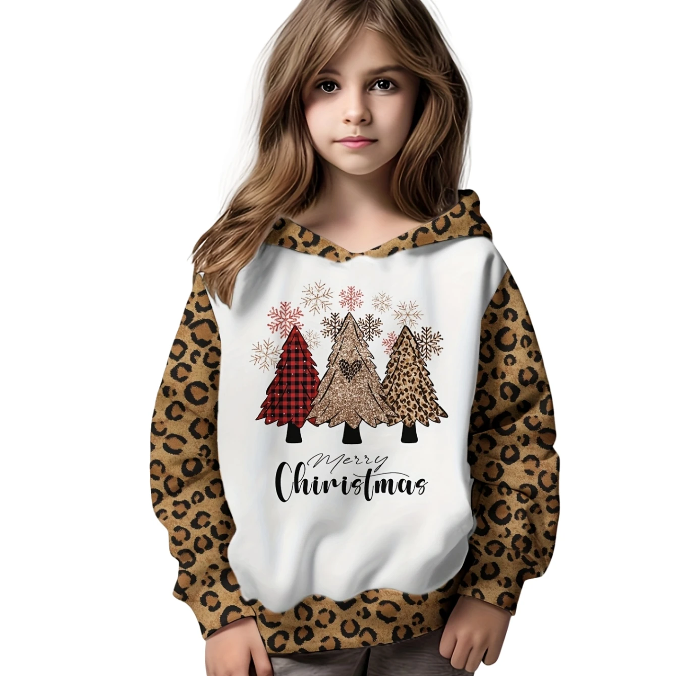 Kids Clothing Girl's Leopard 3D Christmas Print Sweatshirt Hoodies for Autumn Cartoon Children's Fashion Clothes for Teen Girls