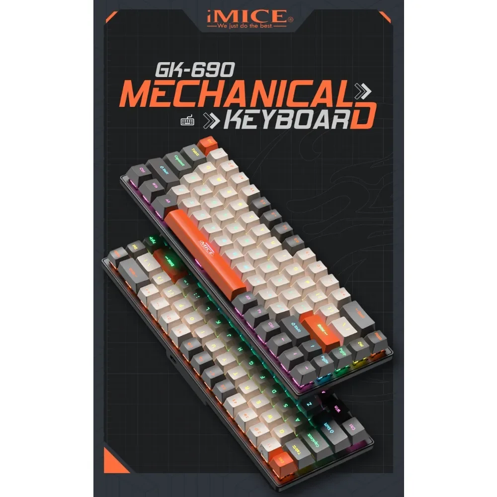 IMICE Mechanical Keyboard 68Key Layout Type-C Wired Connect Blue/Red/Tea/Black Axis Separation Design Multicolor RGB Peripherals