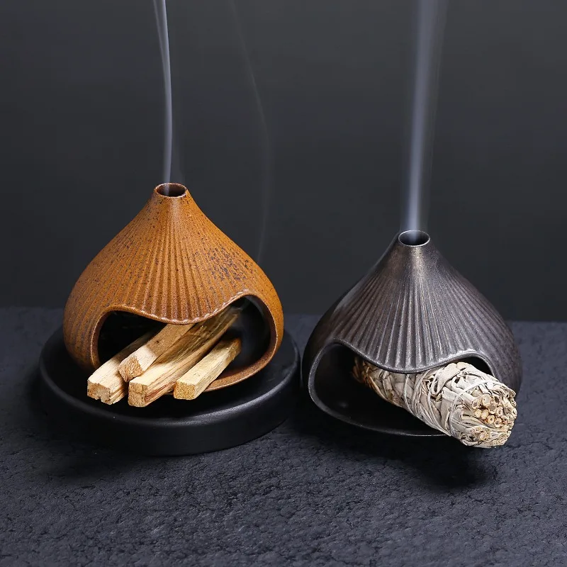Quemador de incienso estilo Fuji con montaje de cerámica, chimenea pequeña, palo para difuminar salvia, Palo Santo, decoración del hogar (sin incienso), 1 ud.