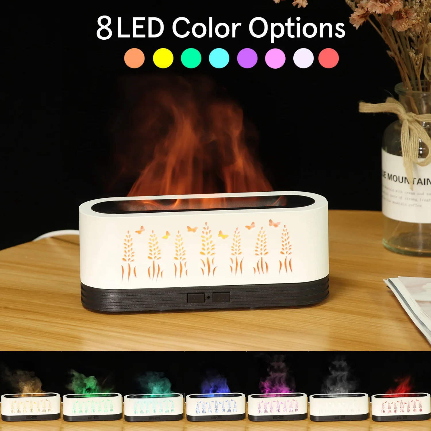 2024 New Product Mini 60ml Small Strip Flame Aromatherapy Machine USB Square Humidifier Desktop Atomization Atmosphere Light