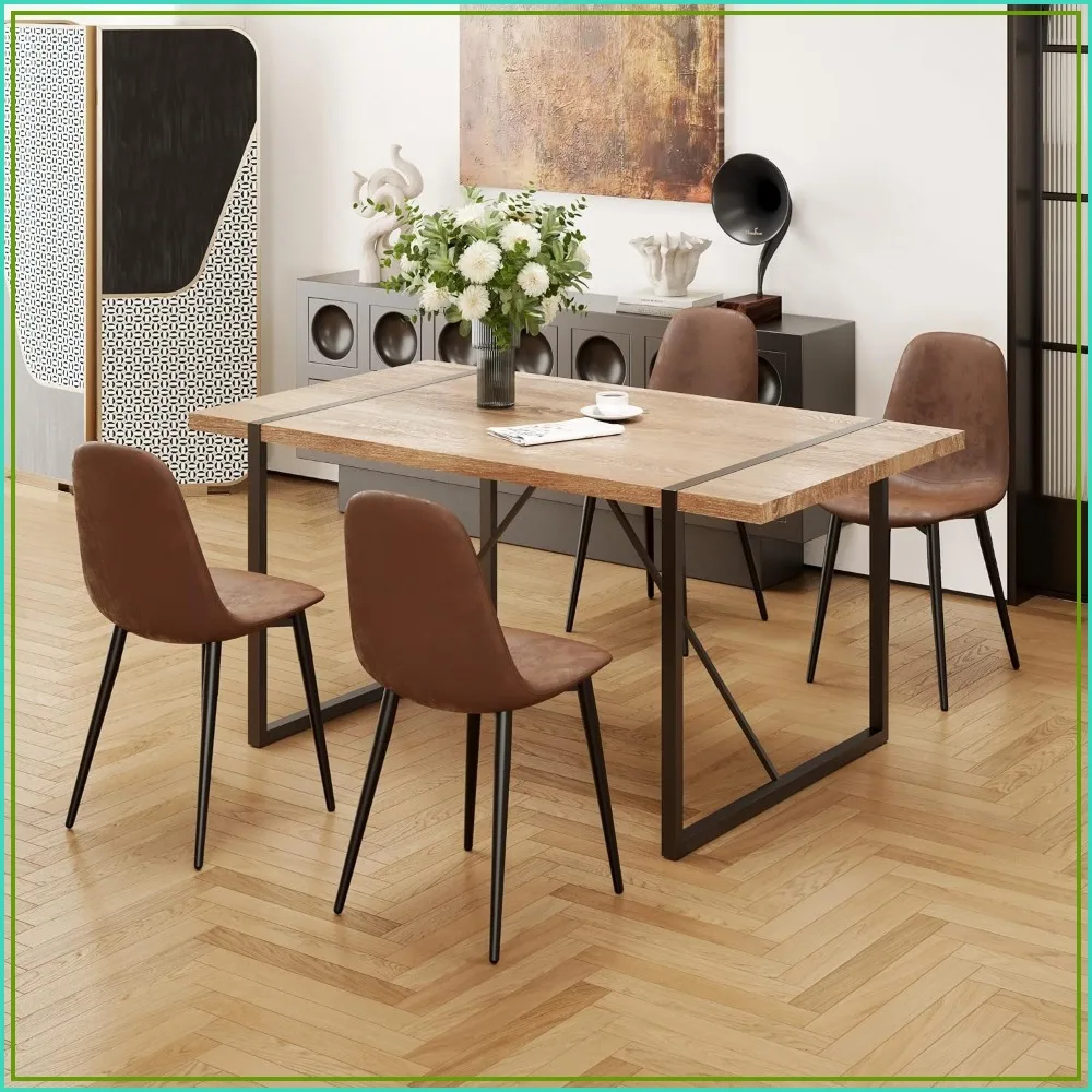 55 Inch Dining Table Set for 4 with 4 Chairs, Modern Kitchen Furniture