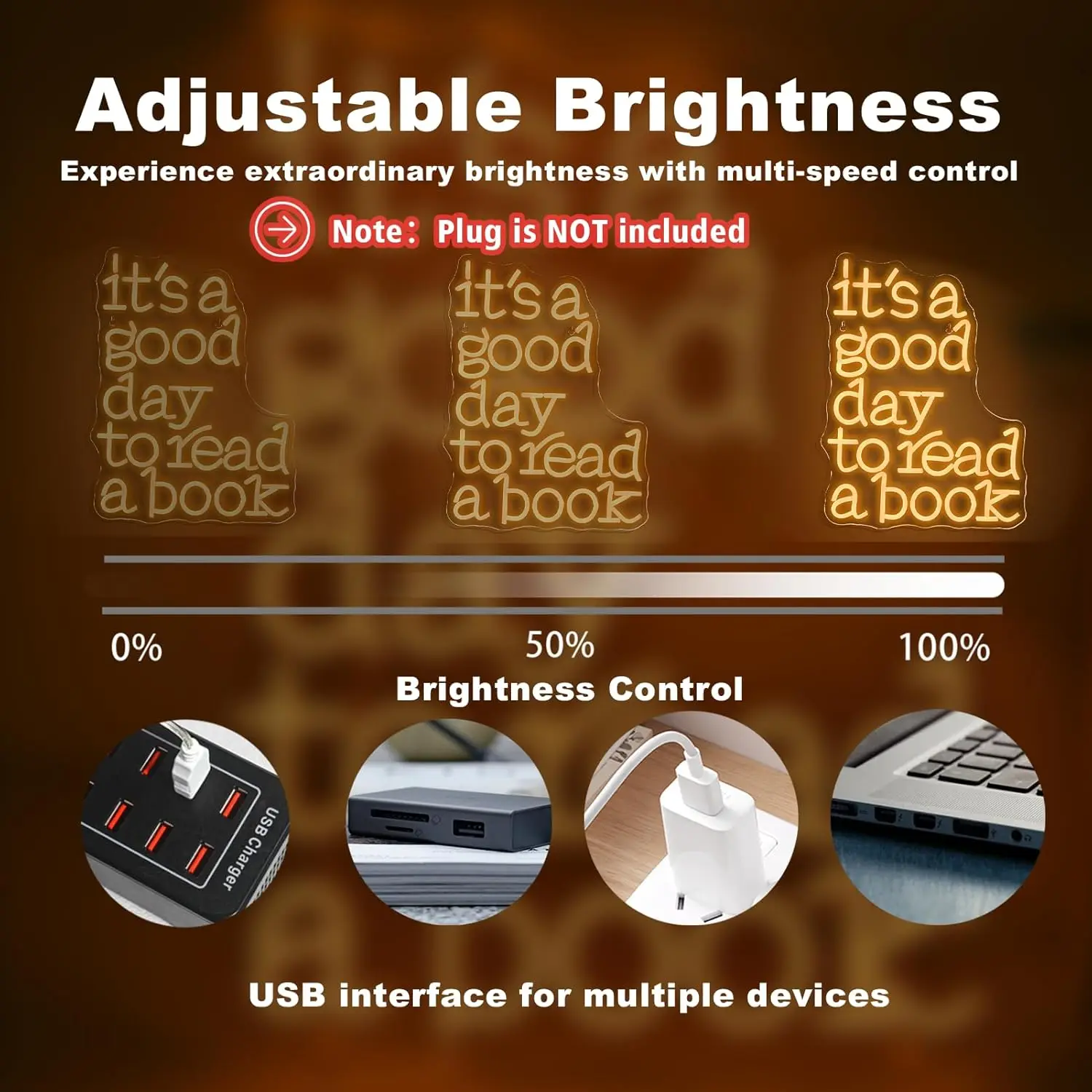 Read Books Neon Signs LED Lights Letter Wall Light Up Sign Room Decoration For Bedroom Library Study Reading Club Dimmable Lamp