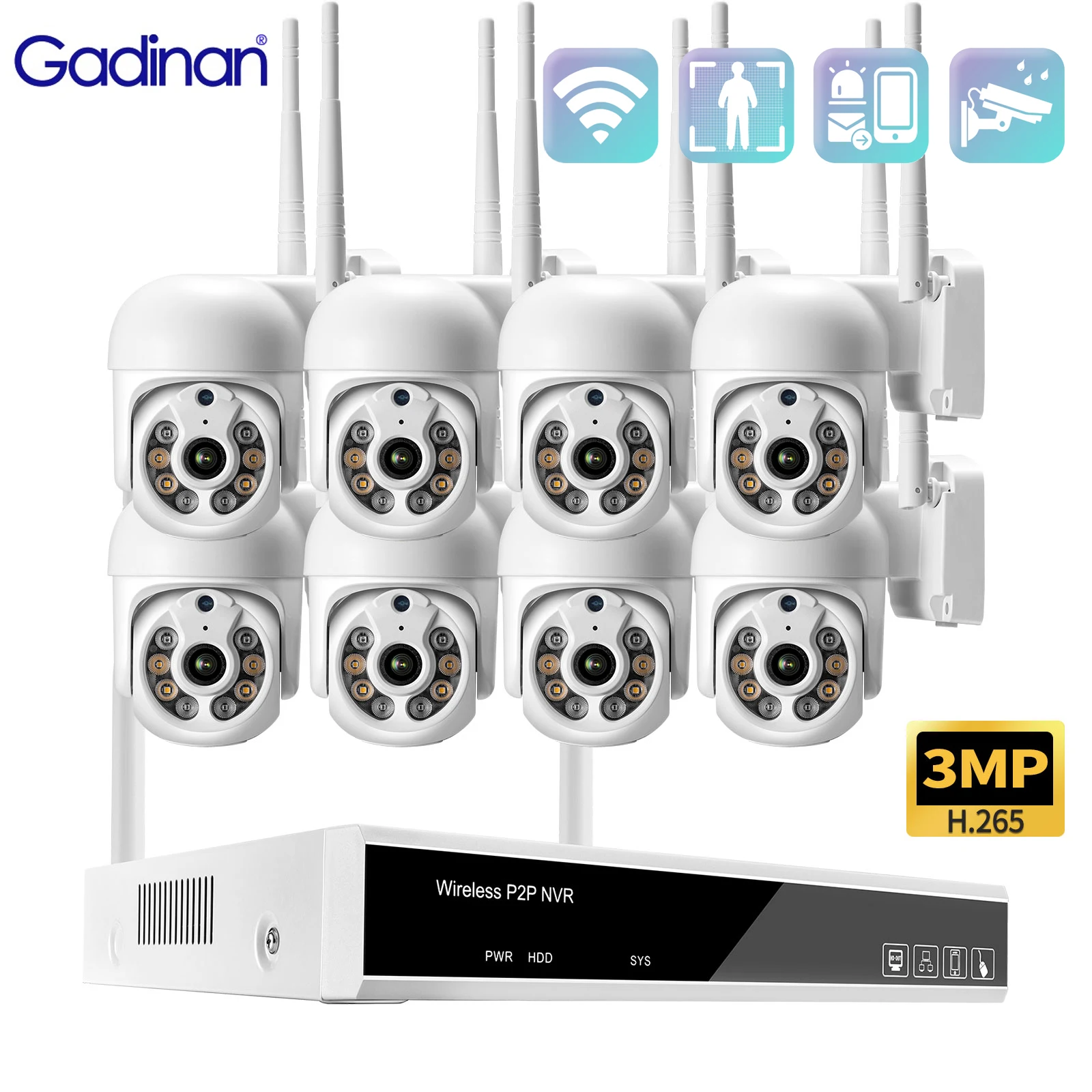 

HD 3MP 8CH WIFI NVR Security Camera Set AI Full Color Night Vision Auto Tracking IP Monitor Two-Way Audio PTZ Surveillance Kit