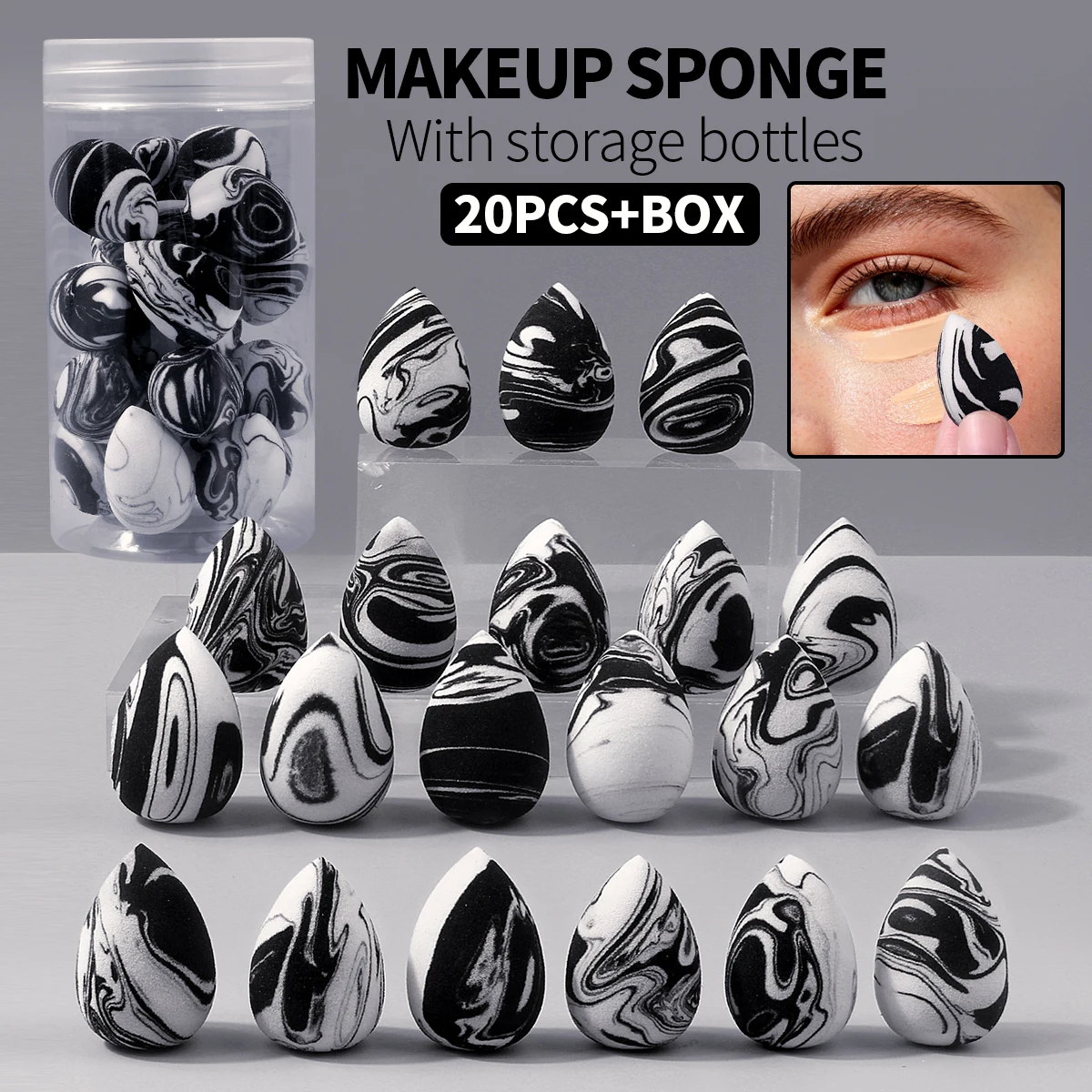 21-teiliges Make-up-Schwamm-Set, Wassertropfen-Puderschwamm, Gesichts-Concealer, BB-Creme, Kosmetik-Applikator, Make-up-Werkzeuge mit Aufbewahrungsbox
