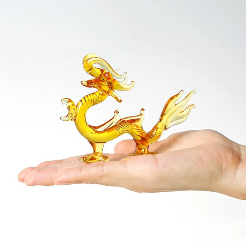 Dragon Statue Chinese Figurine Crystal Sculpture Decor Zodiac Animal Wealth Gold Hand Feng Shui Paperweight Blown Success