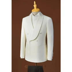 Costume de scène à double boutonnage blanc pur pour hommes, vestes à col châle, 2 pièces trempées, les radians arrondis et les lignes