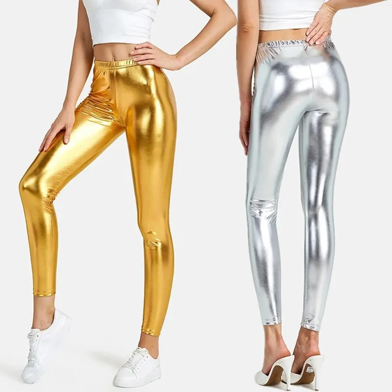 Pantaloni per bambini per ragazze Leggings in argento dorato 2024 primavera autunno pantaloni elastici a matita pantaloni attillati attillati per adolescenti in tinta unita