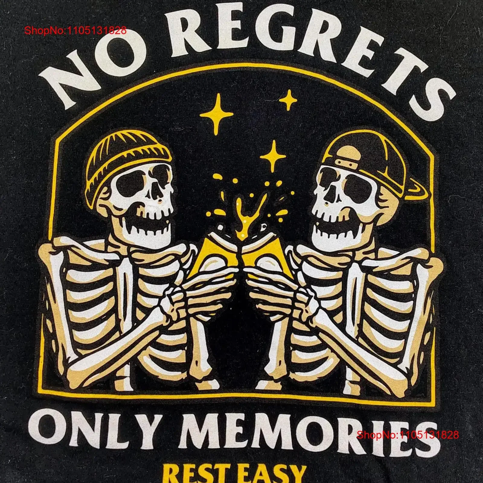 Rest Easy No Regrets Only Memories Skeletons T Shirt Black Mens Sz XL EUC vintage Washed fashion Breathable graphic Stylish