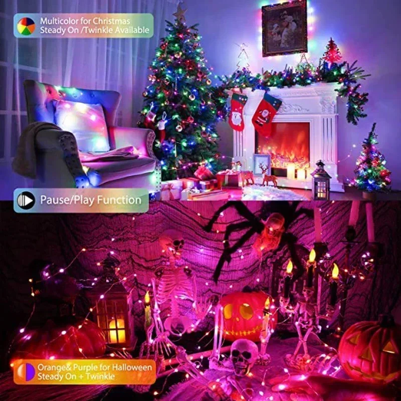 Imagem -05 - Smart Led Fairy String Luz Wifi Bluetooth Tuya App Control ao ar Livre Guirlanda de Natal Decoração de Festa Natal Ws2812