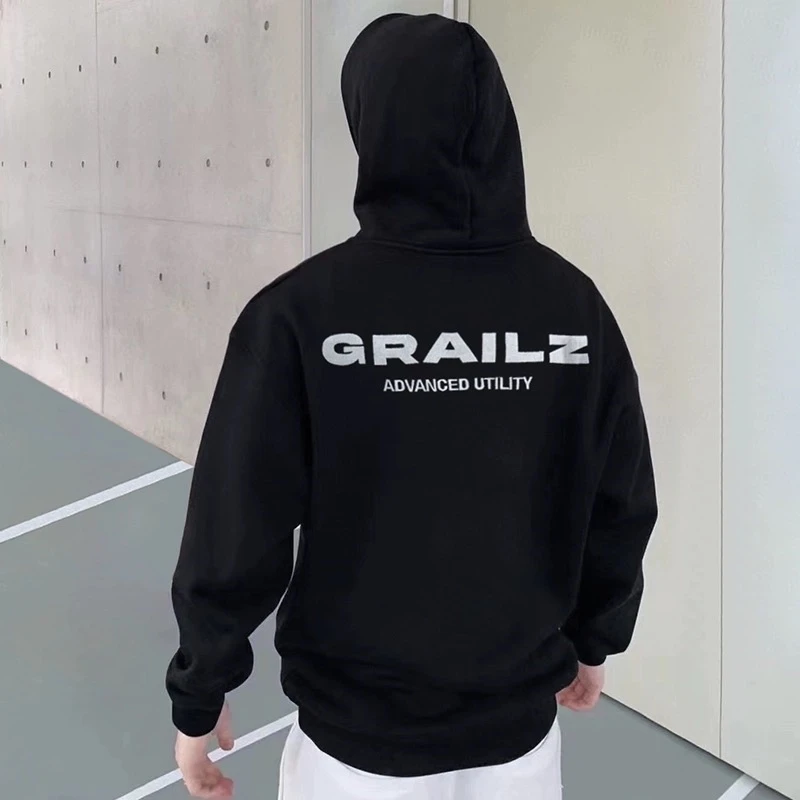 High quality version GRAILZ embroidered letter trendy American Vintage men\'s loose Vibe breasted hoodie high street hip-hop
