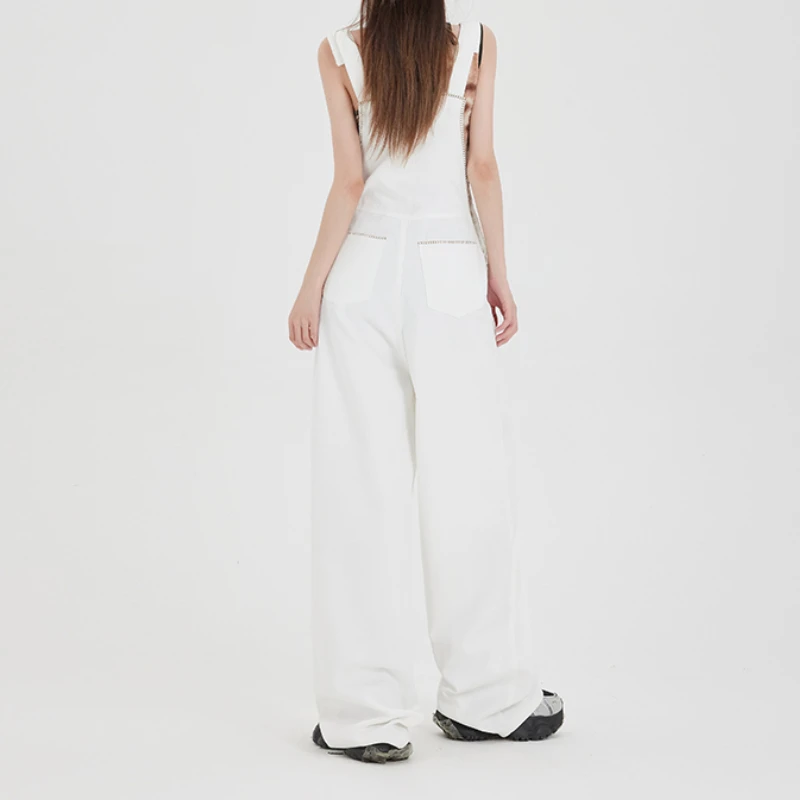 White broad-legged overalls n-style retro new style design feeling small crowd with loose bf wind one-piece pants