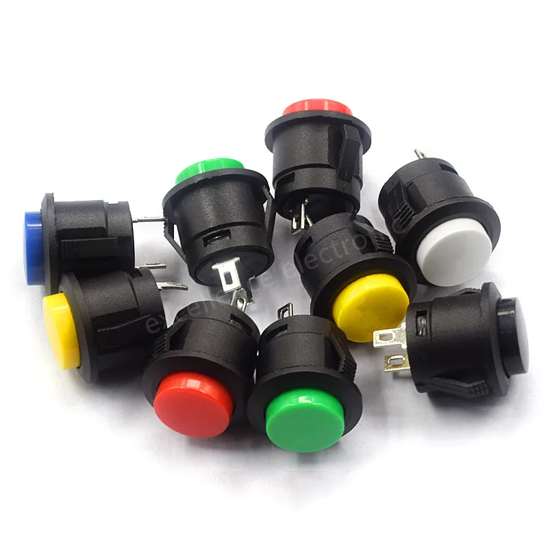 5pcs R13-507 Button Inching Switch 16MM Round Lockless Self Reset Switch Panel Mounting Without Nuts