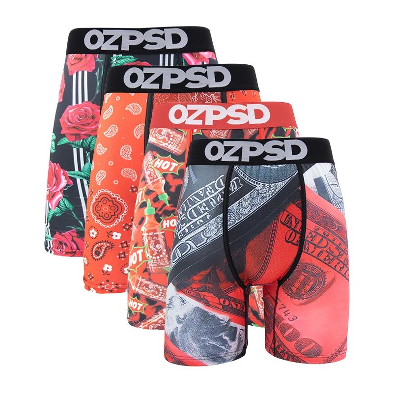 

OZPSD 4Pcs Sexy Men Boxer Underwear Plus Size 3XL Innerwear Man Underpants Men's Panties Seamless Printed Men Boxershorts Trunks