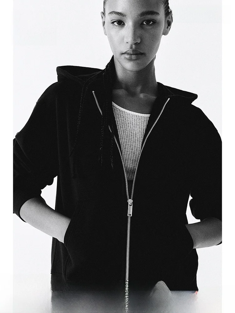 

Женская толстовка H&M с молнией и длинными рукавами, удобная повседневная простая толстовка с капюшоном, весенняя модная женская толстовка из мягкого хлопка, уличная одежда