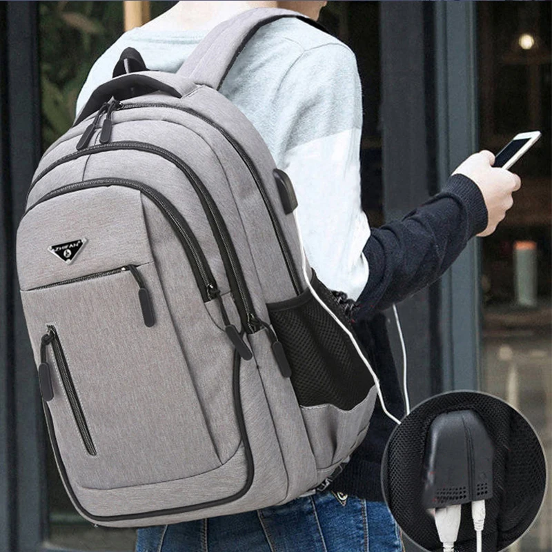 Large Capacity Backpack Men Laptop Backpacks 17.3\'\'Oxford Black Solid High School Bags Teen College Boy Girl Student Backpacks