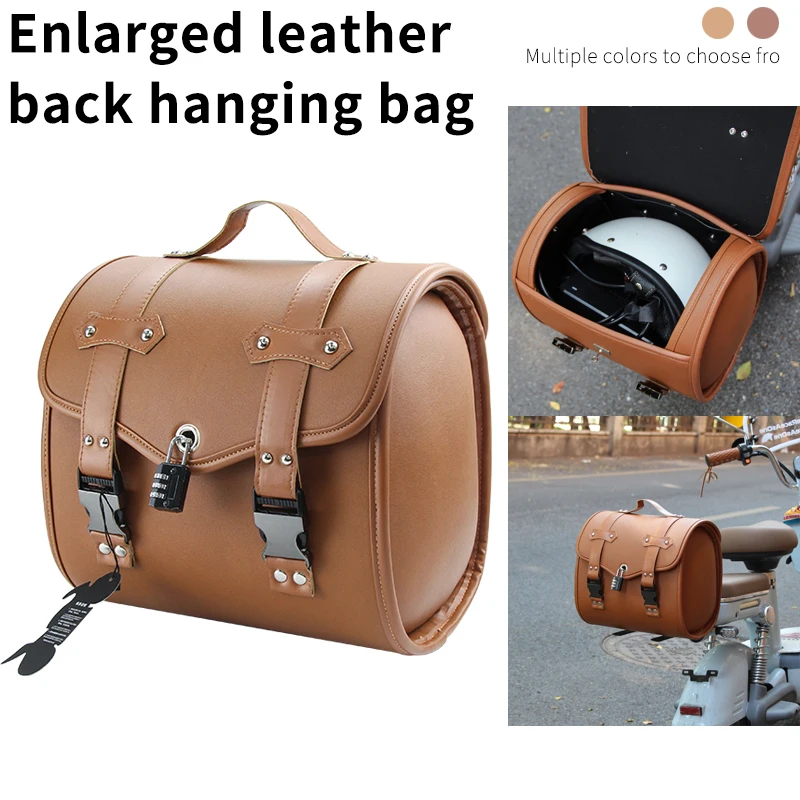 

Motorcycle Retro Tool Bag PU Leather Luggage Storage Pouch Saddle bag helmet bag Moto Backpack Waterproof Universal