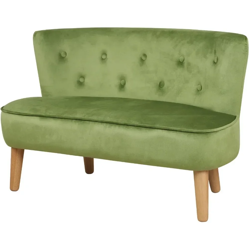 Canapé 2 Places avec Tissu Velours pour Enfant, Chaise avec Cadre en Bois, Cadeau pour Enfants de 3 à 6 Ans, Longueur 35.6 Pouces, Vert Ange