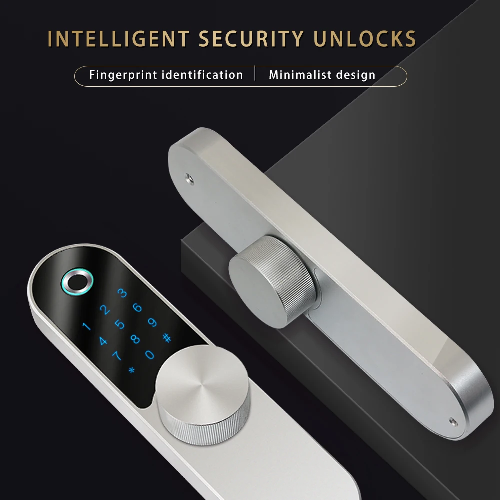 Double Latch Finger Print Keyless Electronics Security Bedroom Home Tuya Handle Wood Door Smart Lock