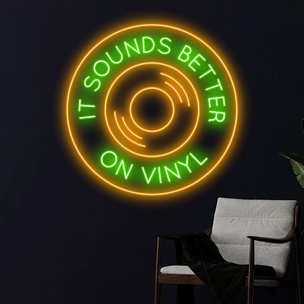 It Sounds Better on Vinyl Retro Record Player Neon Sign Custom Live Music LED Neon Light Bar Nightclub Music Studio Wall Decor