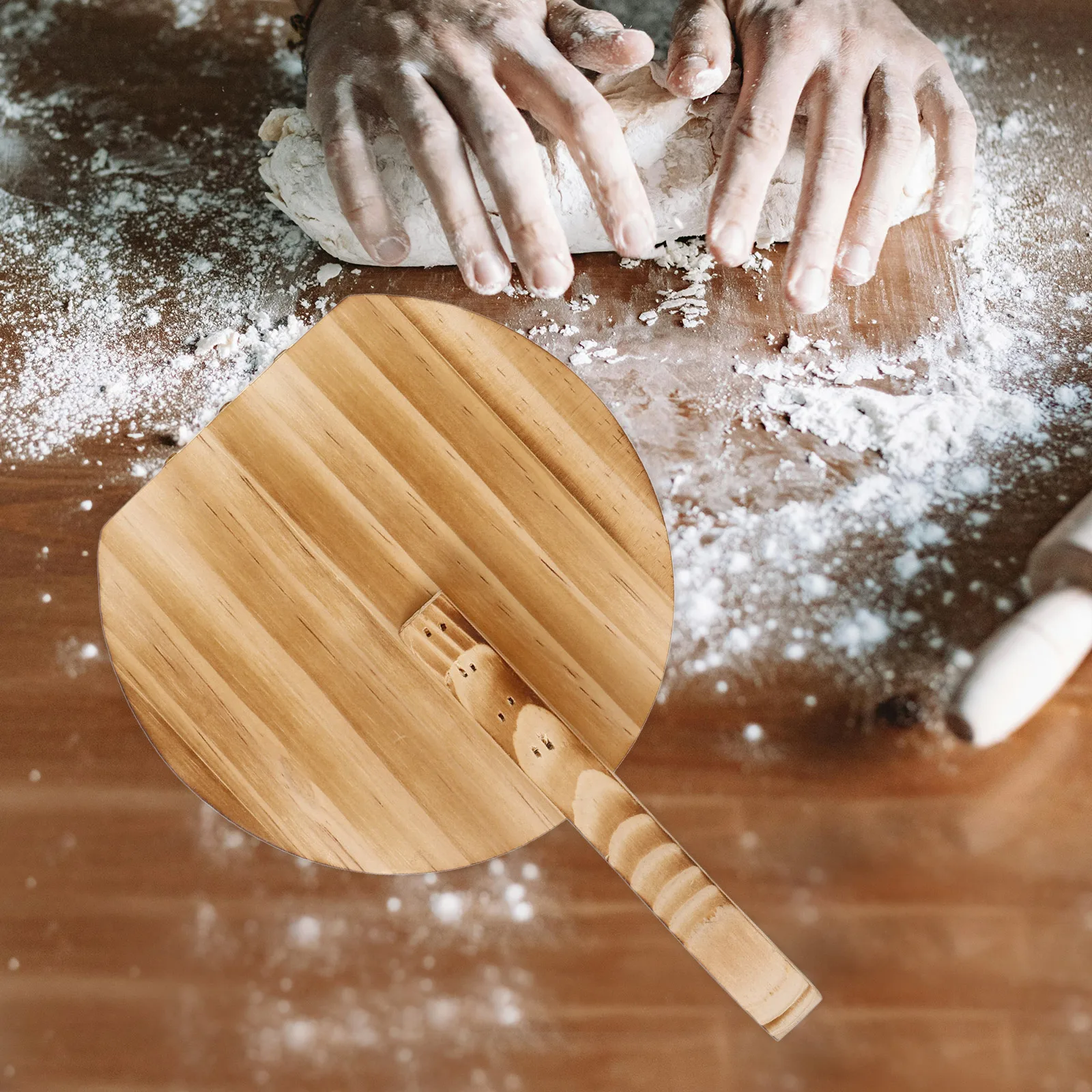 صانع زلابية، أداة ضغط العجين، مستديرة، خشبية بنية اللون، أدوات خبز صحية وآمنة ولا طعم لها، مستلزمات بار المطبخ