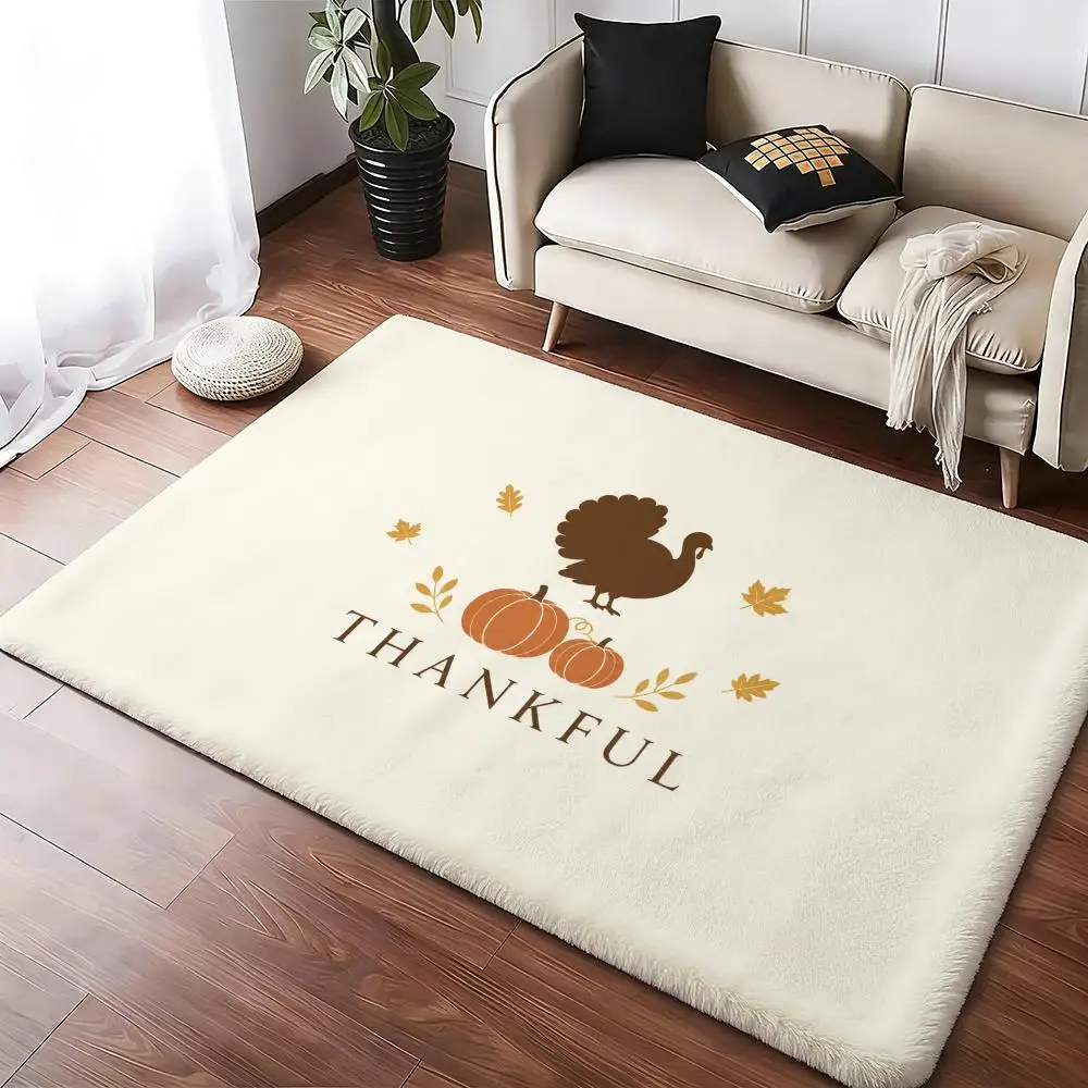 THANKFUL Floor Mat Soft Thickened Absorbent Non-Slip Bedroom Living Room Door Mat Home Decor Flannel Rugs