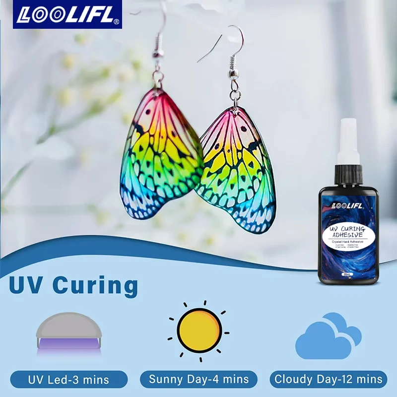 Loolifl Uv-Curing Adhesive, High-Strength Traceless Crystal Hard Uv Resin Glue with Uv Lamp, No Need for Mixing, Fast Curing, Invisible Bonding Glue, Suitable for Glass, Metal, Crystal, Abs Plastic, Jewelry, DIY Crafts, Repair, Waterproof High-Transparency Hard Uv-Curing Epoxy Resin Adhesive