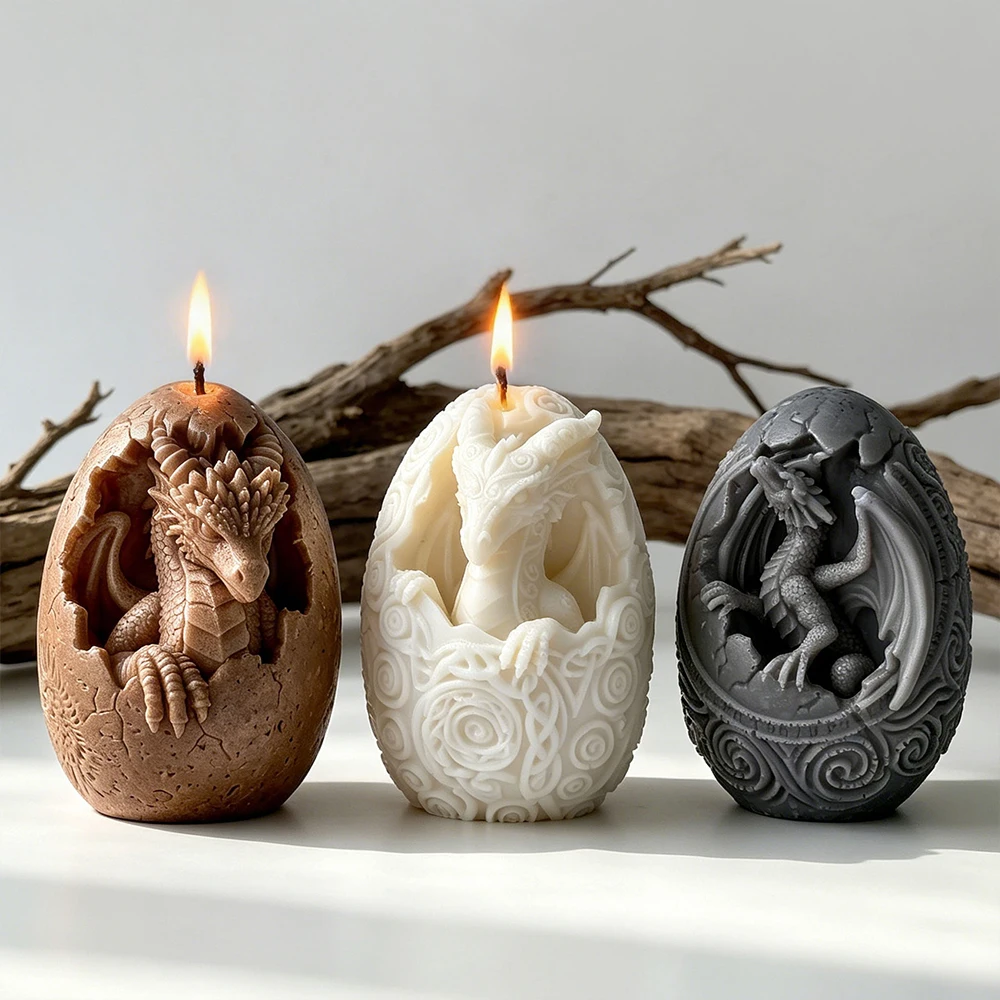 3D DIY Dinosaur Egg Candle Mold Animal Dinosaur Relief Aromatherapy Plaster Resin and Decorative Plaster Ornament Silicone Molds view 6
