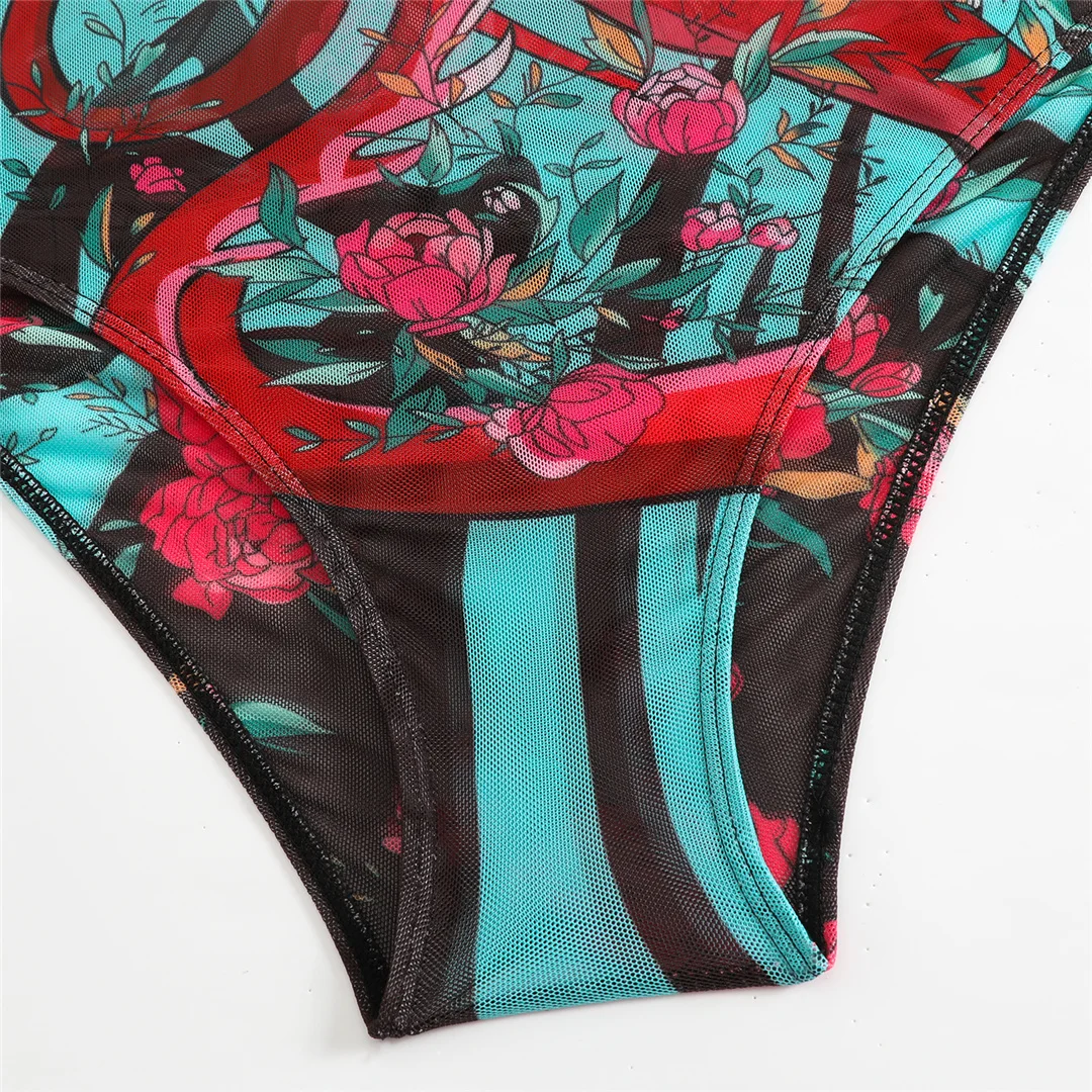 S - XXL 3-teiliges Set, neues, bedrucktes, langärmeliges Badeanzug-Set mit Hose, Sarong, Damen-Badebekleidung, einteiliger Badeanzug, Damen-Badeanzug, Badeanzug V7180 – Detail 35
